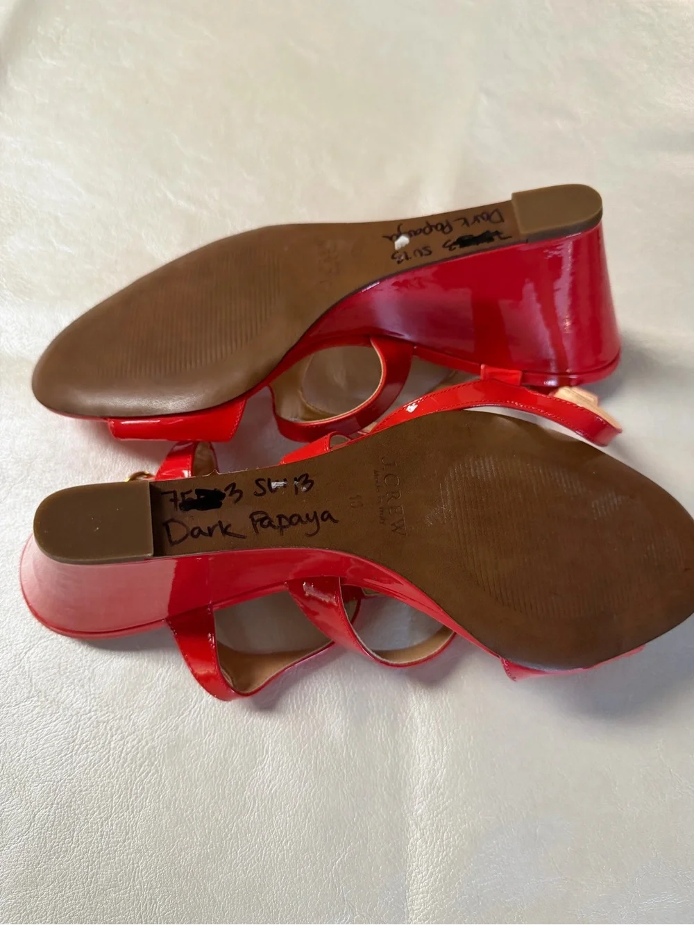 J. Crew Orange Papyra Patent Leather Strappy Wedge Sandals